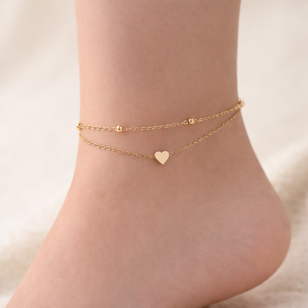 Gold Heart Layered Anklet