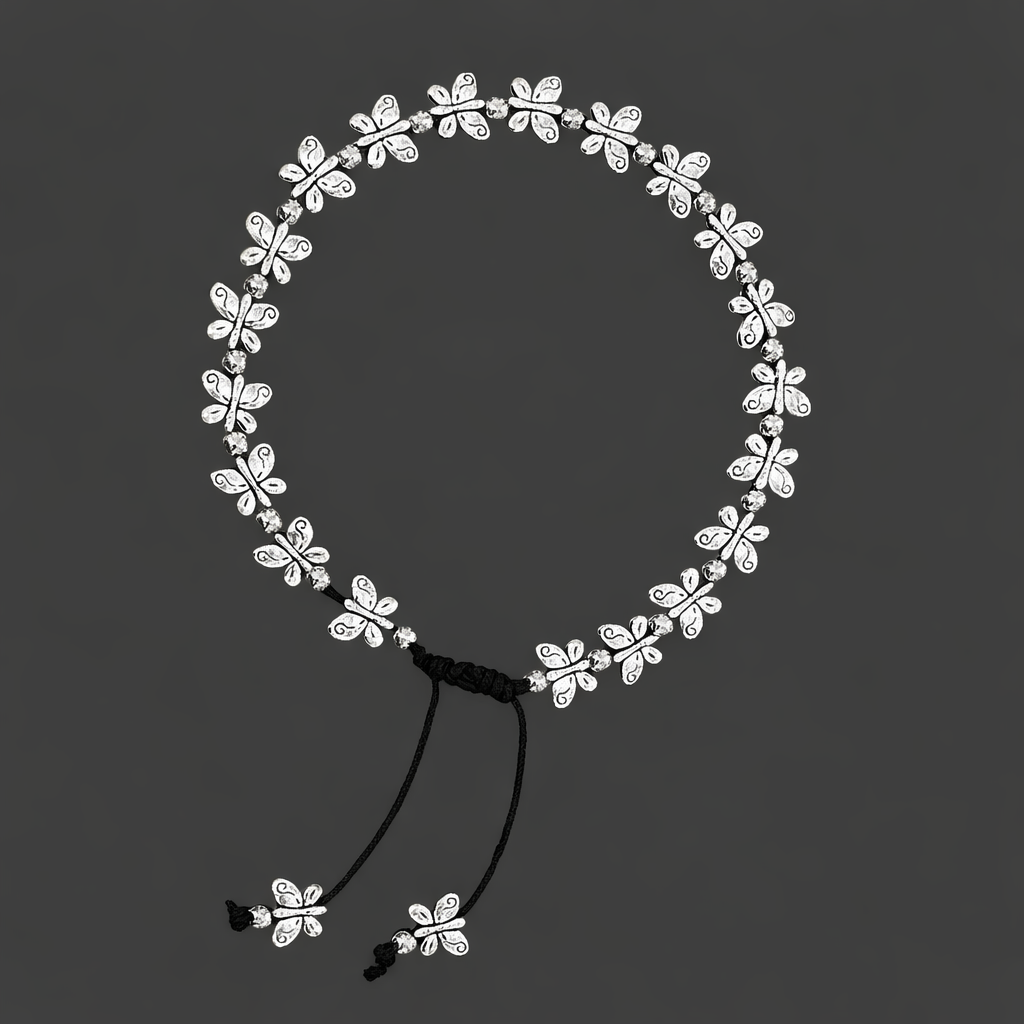 Floral Silver Adjustable Anklet