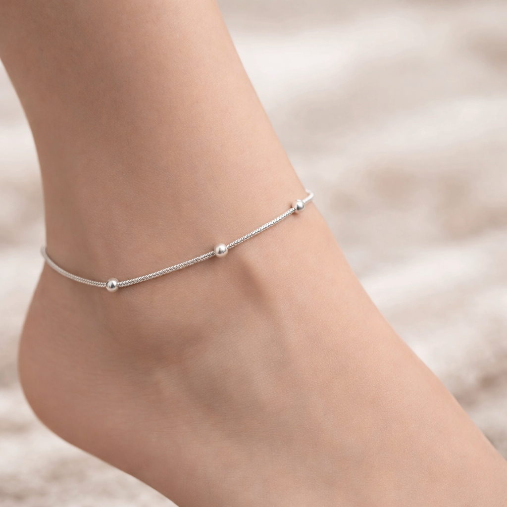 Minimal Silver Bead Anklet