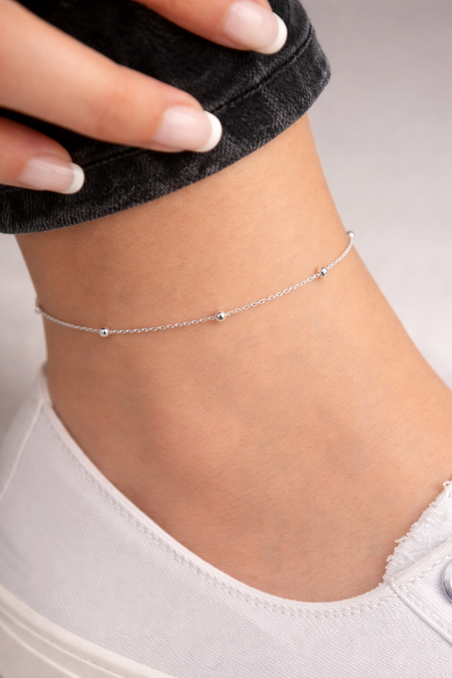 Minimal Silver Bead Anklet