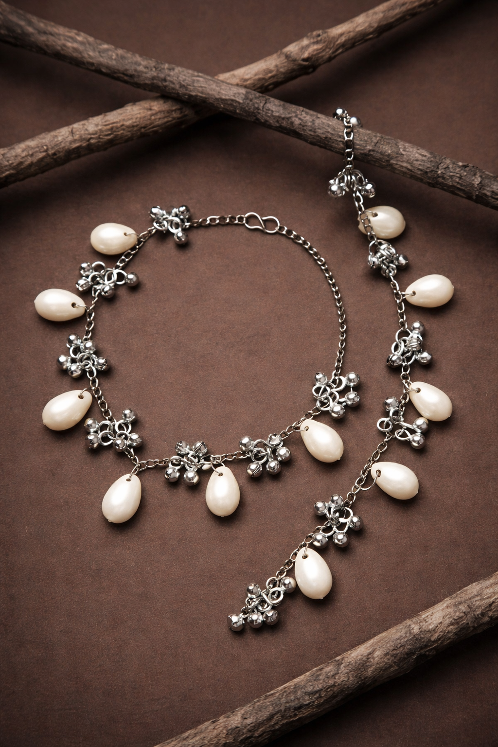 Silver Pearl Charm Anklet