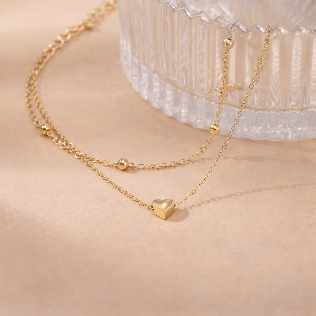 Gold Heart Layered Anklet